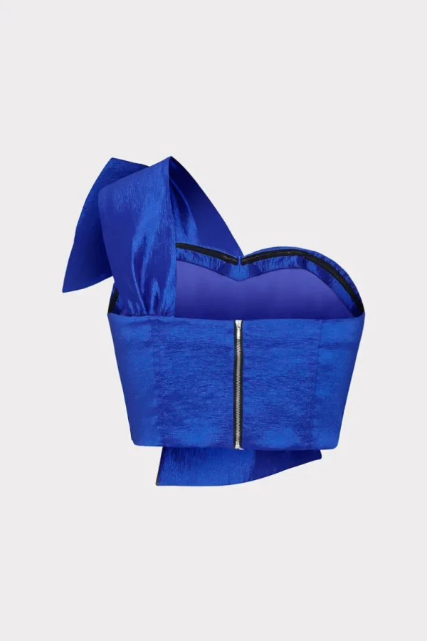 Hot MILLY Laney Bow Taffeta Crop Top Blue