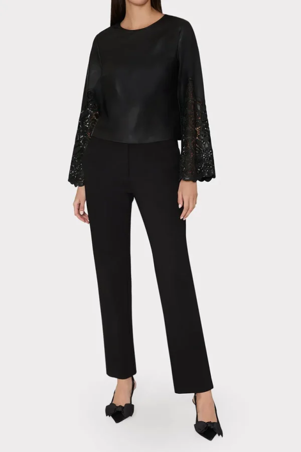 Shop MILLY Lara Vegan Leather Long Sleeve Top Black