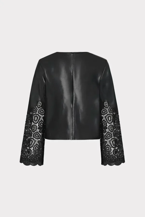 Shop MILLY Lara Vegan Leather Long Sleeve Top Black