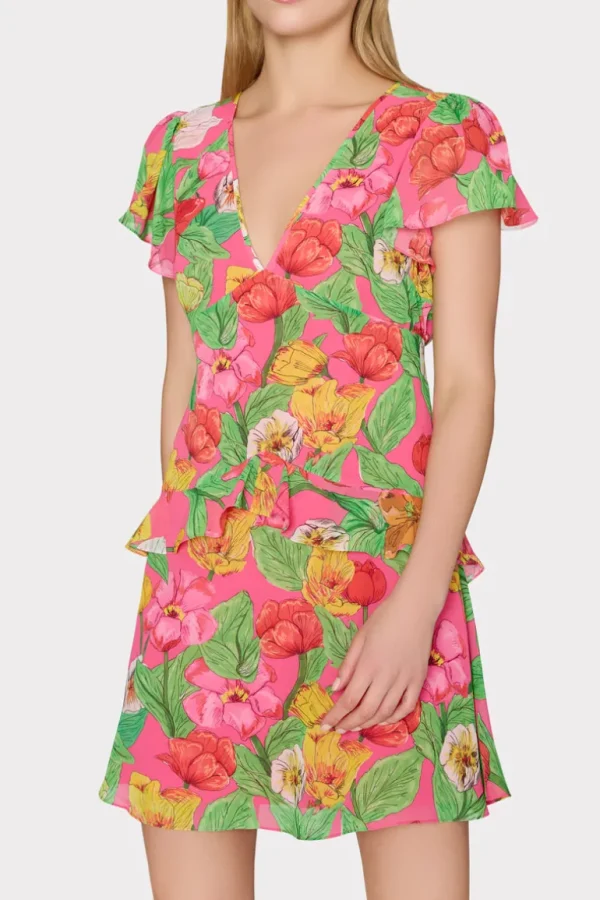 New MILLY Lee Tulip Rosette Mini Dress Pink Multi