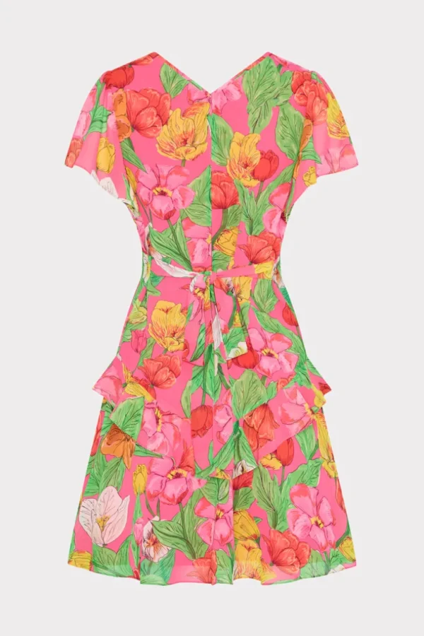 New MILLY Lee Tulip Rosette Mini Dress Pink Multi