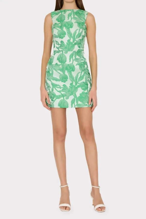Clearance MILLY Leilani Tulip Jacquard Mini Dress Green Multi