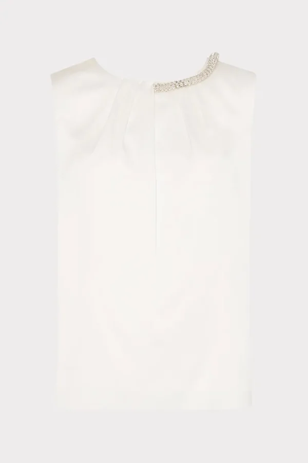 Shop MILLY Lily Satin Crystal Embellished Top Ecru