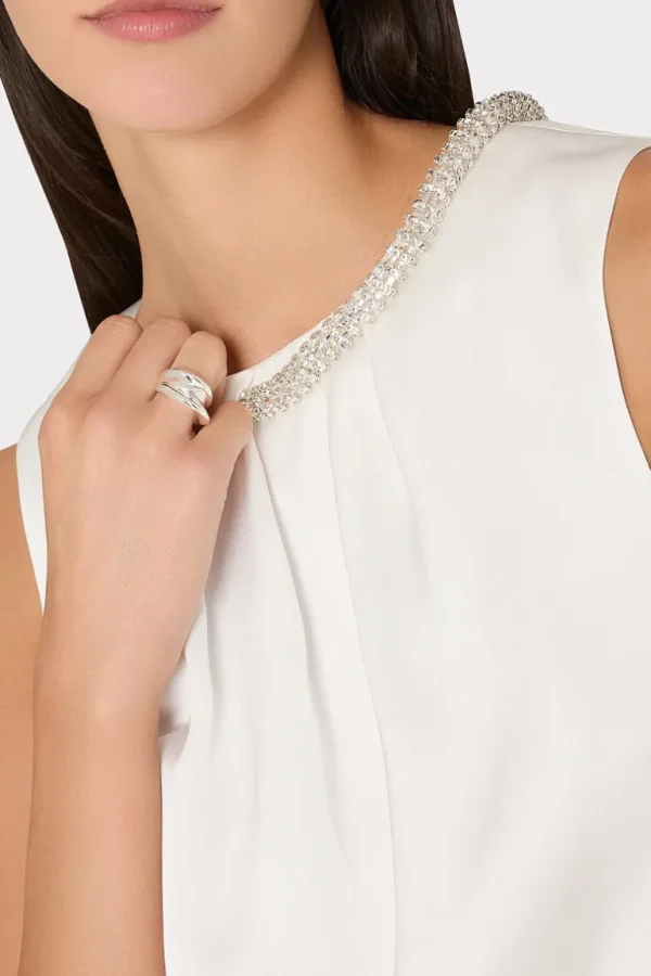 Shop MILLY Lily Satin Crystal Embellished Top Ecru