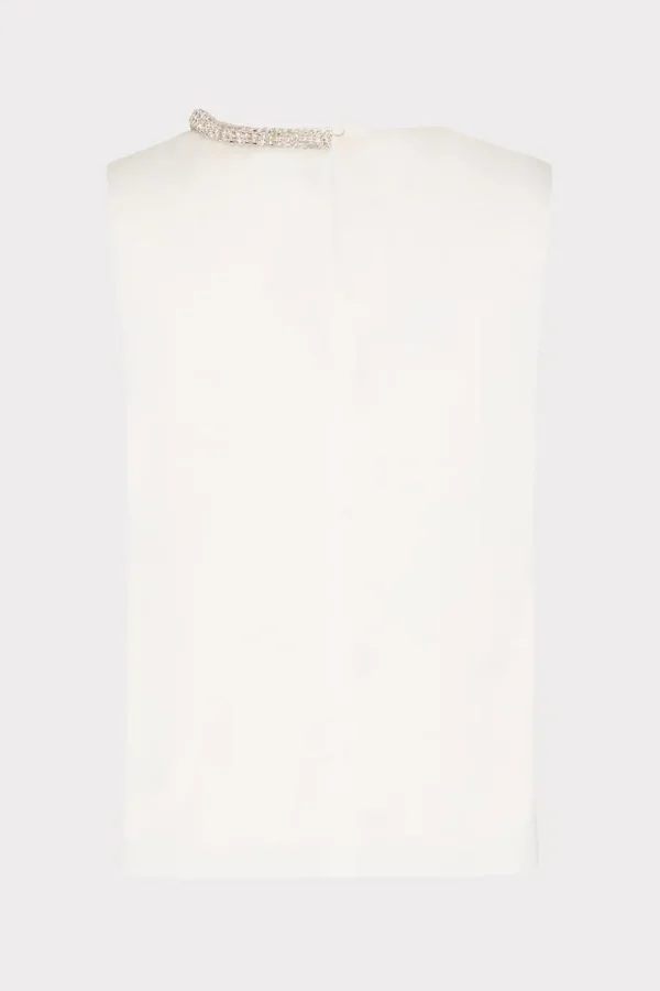 Shop MILLY Lily Satin Crystal Embellished Top Ecru