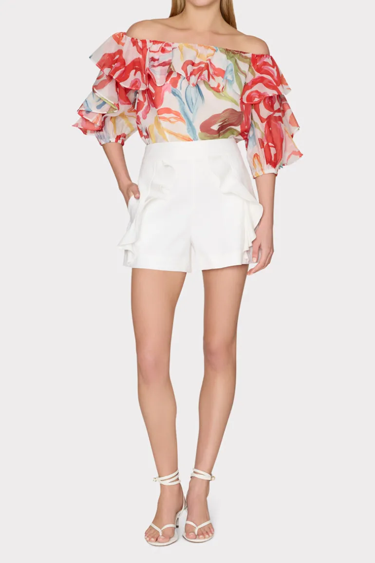 linen_ruffle_short_1.webp Online MILLY Linen Ruffle Short White