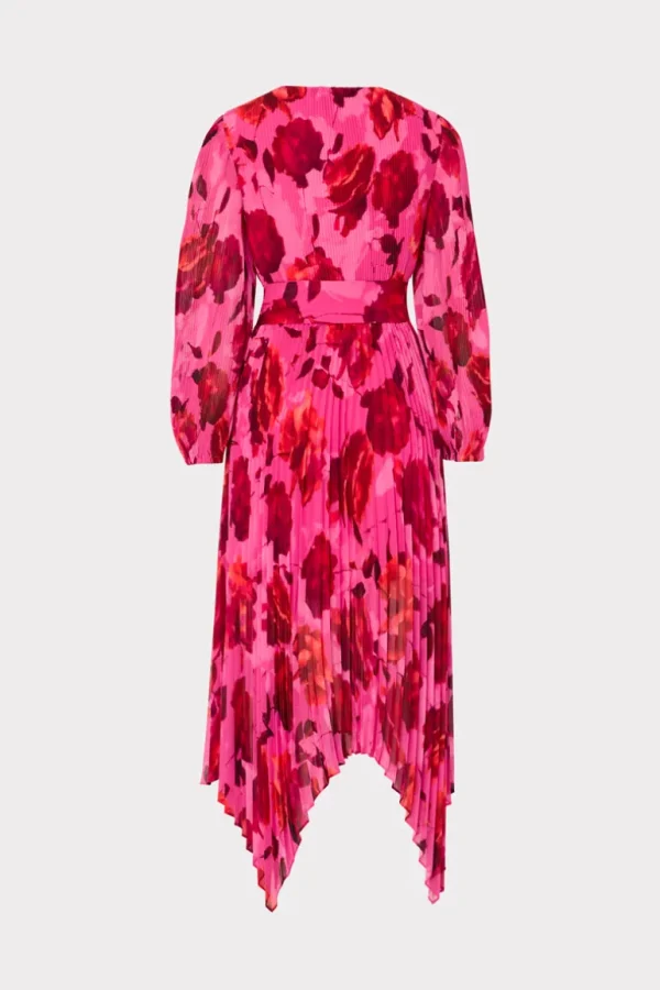 Store MILLY Liora Blurred Blossom Pleated Dress Pink Multi