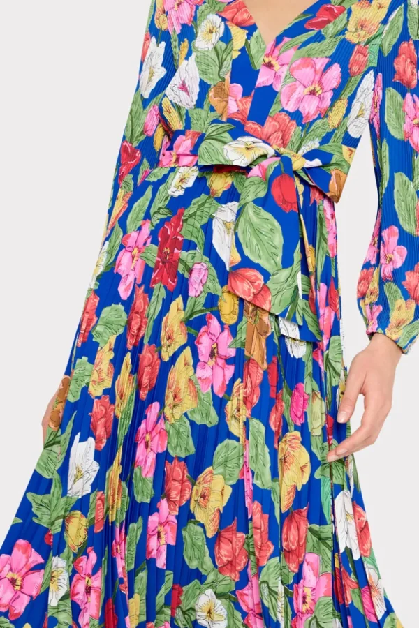 Cheap MILLY Liora Tulip Rosette Pleated Dress Royal Blue Multi