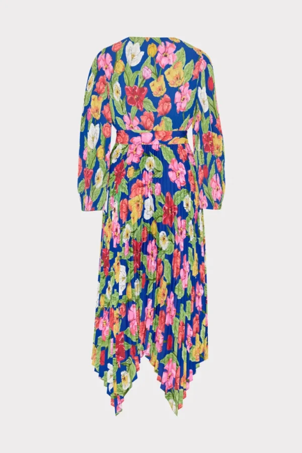 Cheap MILLY Liora Tulip Rosette Pleated Dress Royal Blue Multi