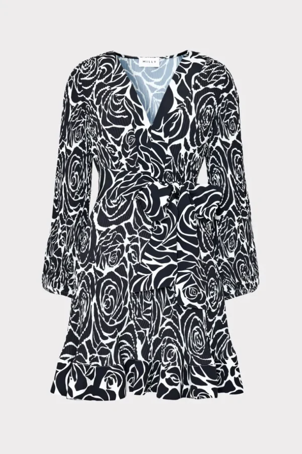 New MILLY Liv Pleated Dress Black Rose