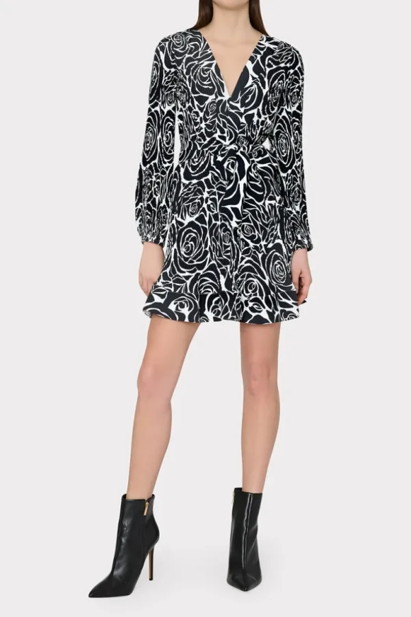 New MILLY Liv Pleated Dress Black Rose