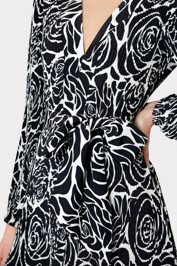New MILLY Liv Pleated Dress Black Rose