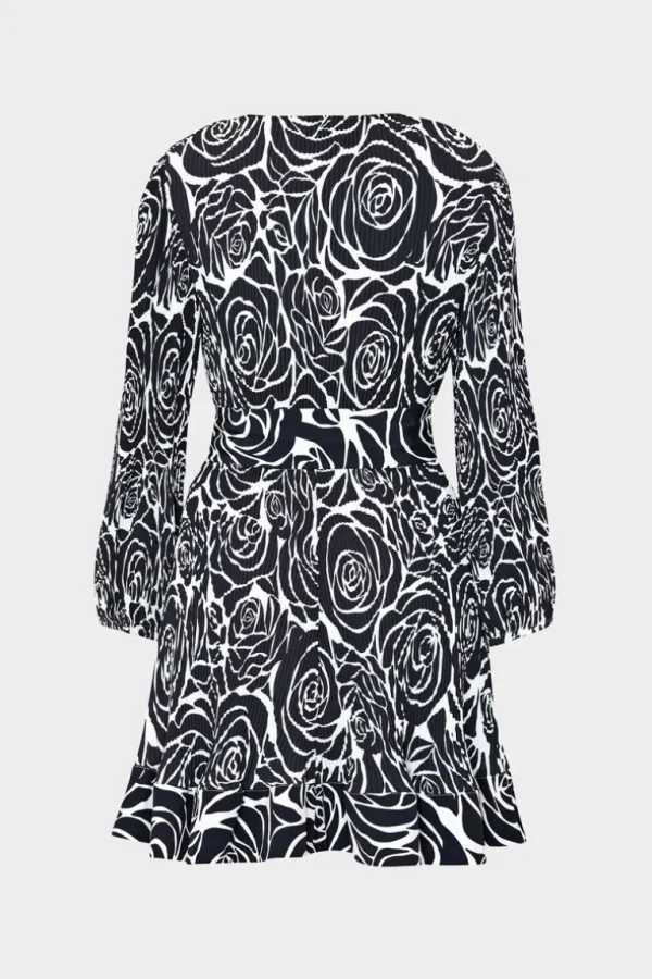 New MILLY Liv Pleated Dress Black Rose