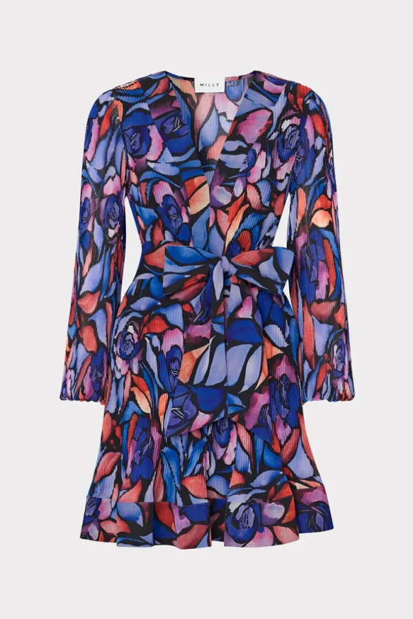 Outlet MILLY Liv Dream Rose Pleated Dress Dream Rose Blue