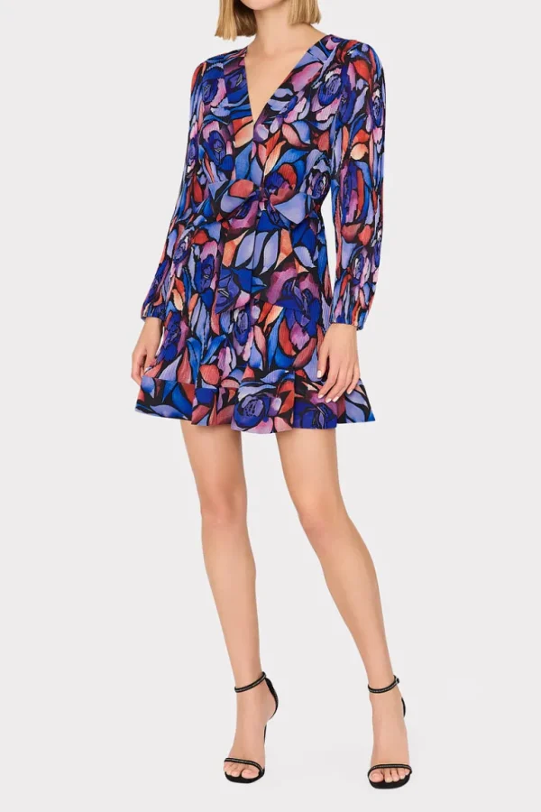 Outlet MILLY Liv Dream Rose Pleated Dress Dream Rose Blue