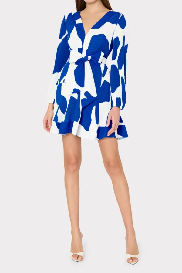 Cheap MILLY Liv Grand Foliage Pleated Dress Blue/White
