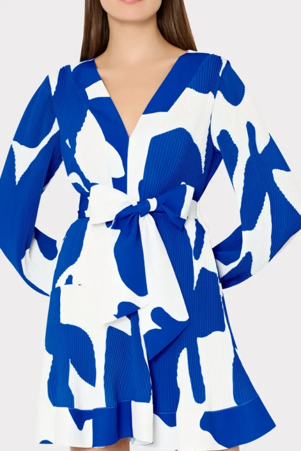 Cheap MILLY Liv Grand Foliage Pleated Dress Blue/White
