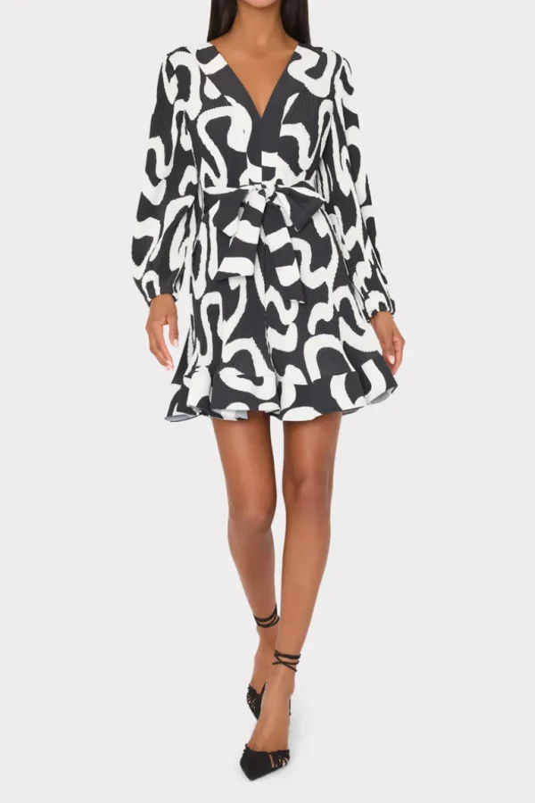Online MILLY Liv Ink Swirl Pleated Dress Black/White