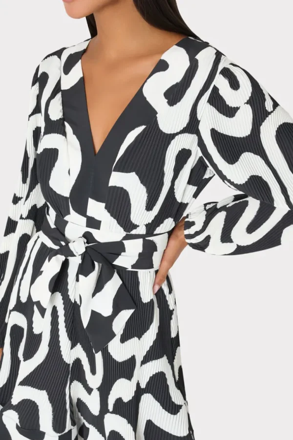 Online MILLY Liv Ink Swirl Pleated Dress Black/White