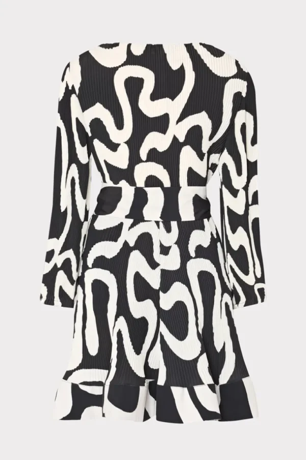 Online MILLY Liv Ink Swirl Pleated Dress Black/White