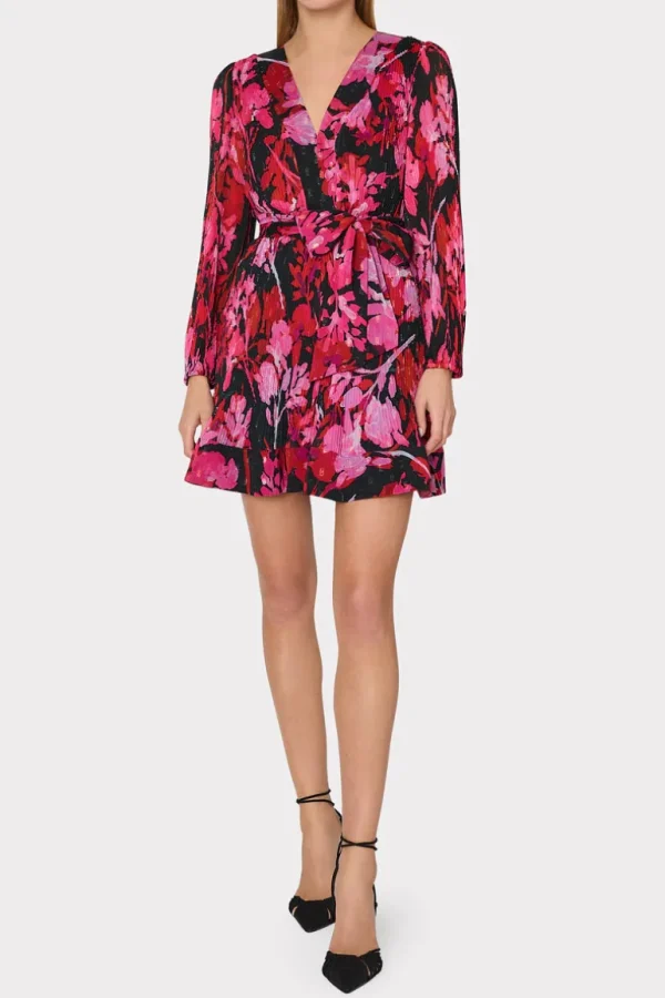 Cheap MILLY Liv Oversized Peony Pleated Dress Black/Red