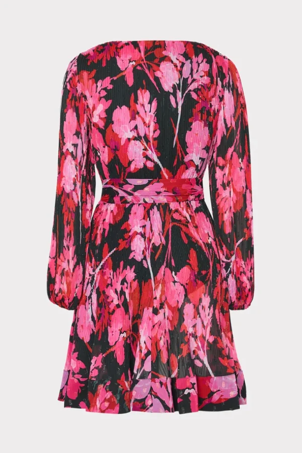 Cheap MILLY Liv Oversized Peony Pleated Dress Black/Red