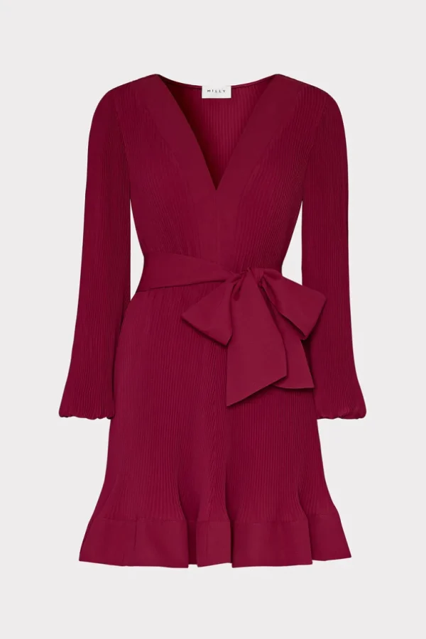 Cheap MILLY Liv Pleated Dress Wine