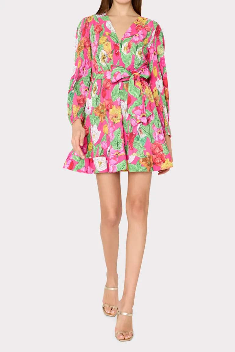 liv_tulip_rosette_pleated_1.webp Discount MILLY Liv Tulip Rosette Pleated Dress Pink Multi