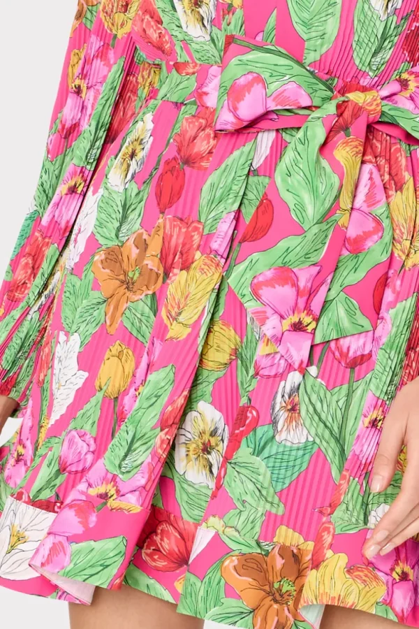 Discount MILLY Liv Tulip Rosette Pleated Dress Pink Multi