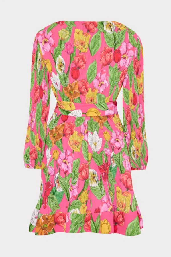 Discount MILLY Liv Tulip Rosette Pleated Dress Pink Multi