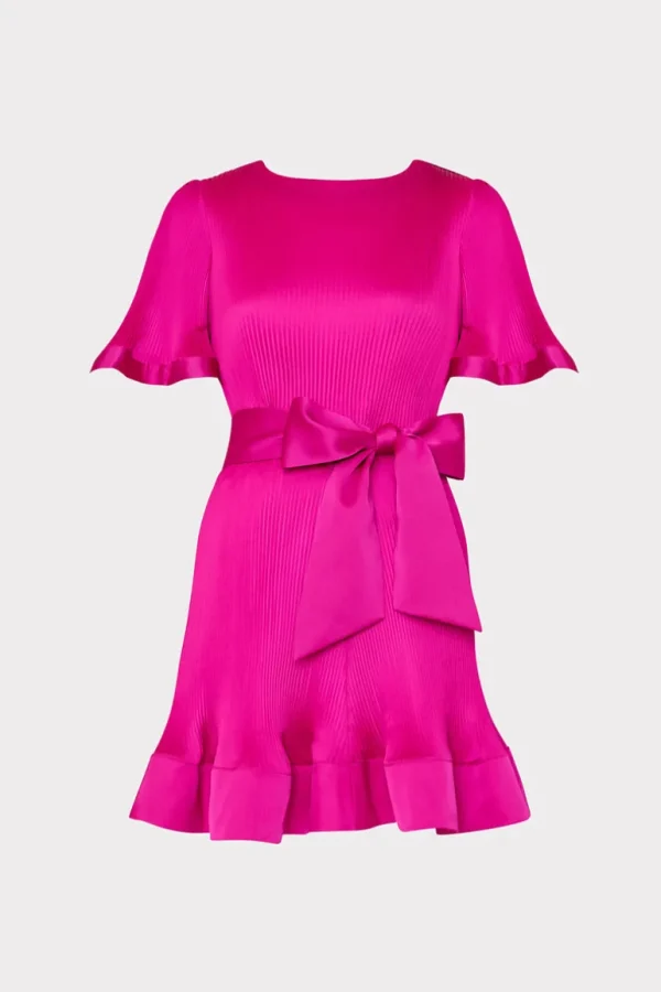 Store MILLY Lumi Satin Pleated Dress Pink