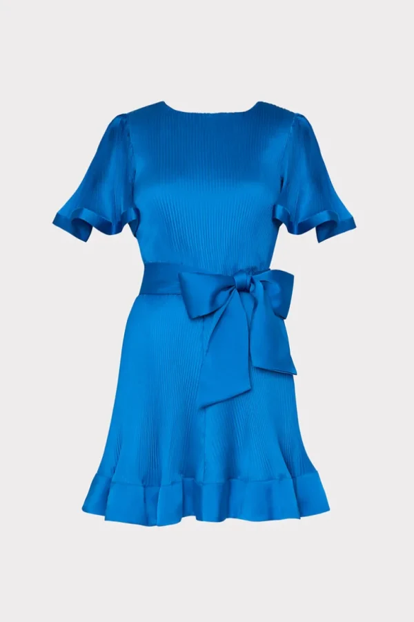Hot MILLY Lumi Satin Pleated Dress Blue