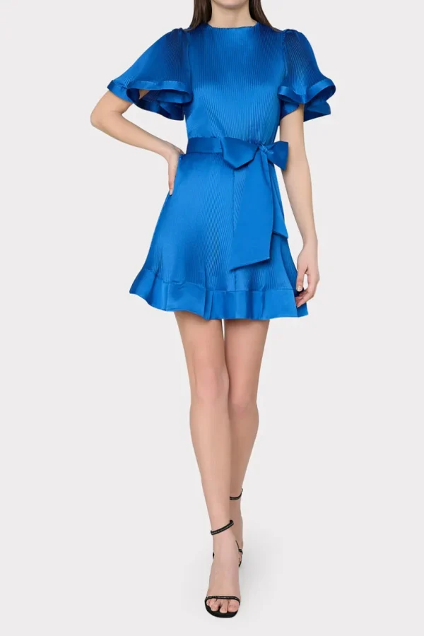 Hot MILLY Lumi Satin Pleated Dress Blue
