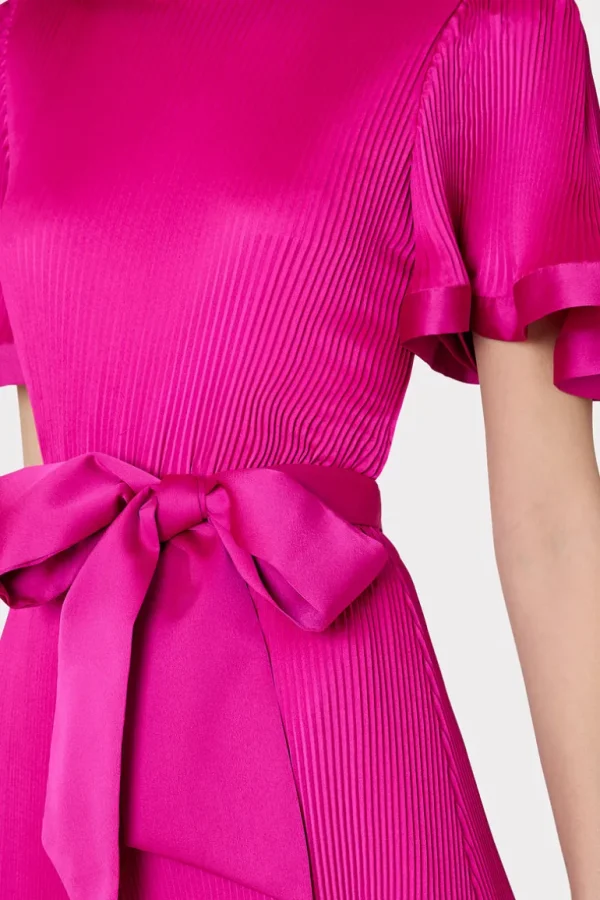Store MILLY Lumi Satin Pleated Dress Pink
