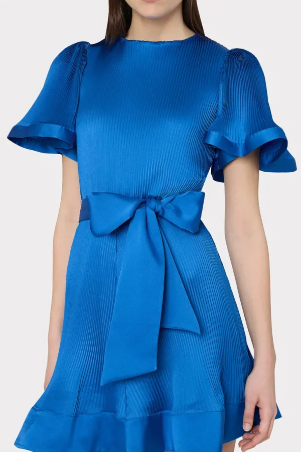 Hot MILLY Lumi Satin Pleated Dress Blue