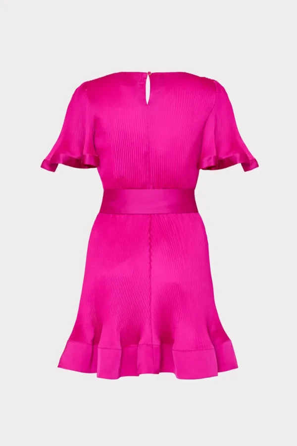 Store MILLY Lumi Satin Pleated Dress Pink