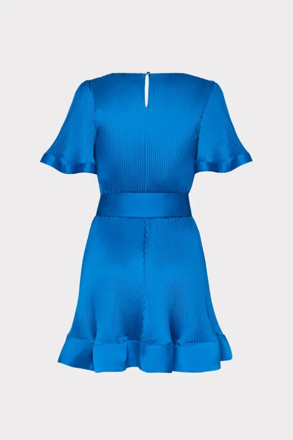 Hot MILLY Lumi Satin Pleated Dress Blue
