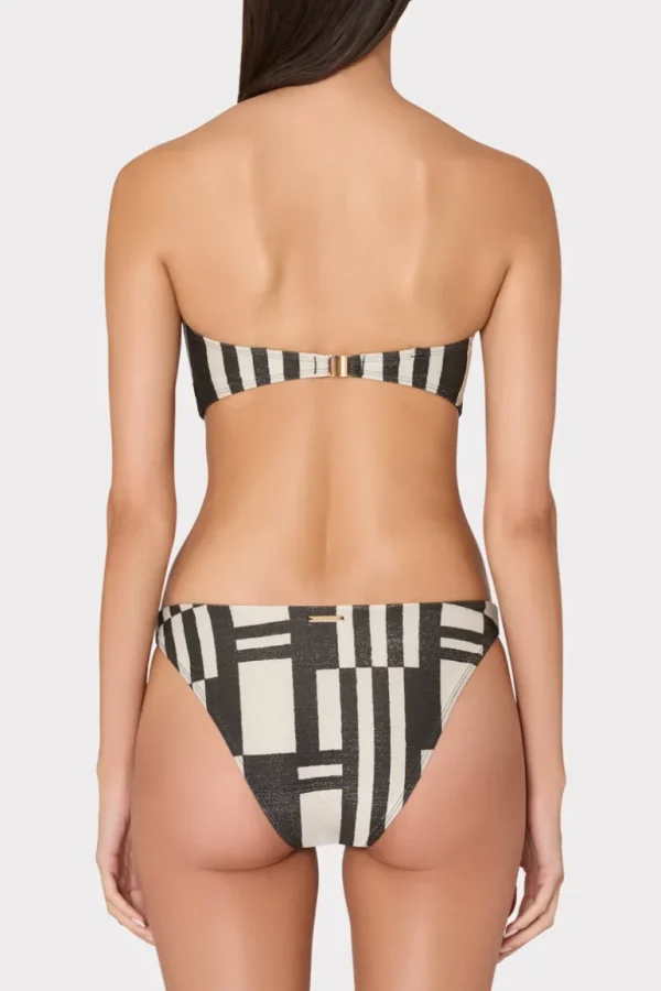 Cheap MILLY Margot Barcelona Shimmer Puzzle Bikini Bottom Ecru/Black