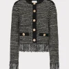 Store MILLY Metallic Textured Fringe Cardigan Black Gold Multi