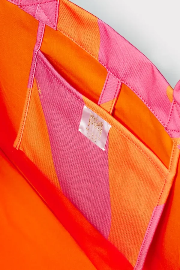 Best Sale MILLY Mimi Canvas Tote Milly Pink/Tangerine