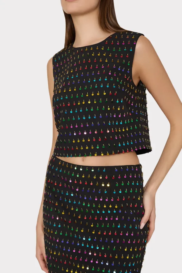 Discount MILLY Modern Mini Beaded Sequin Skirt Black/Rainbow