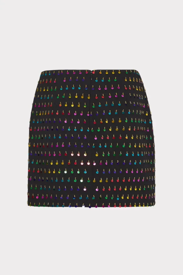 Discount MILLY Modern Mini Beaded Sequin Skirt Black/Rainbow