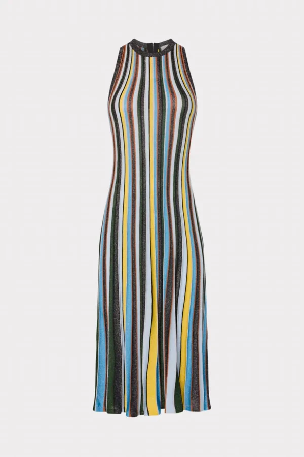 New MILLY Stripe Halter Knit Midi Dress Multi