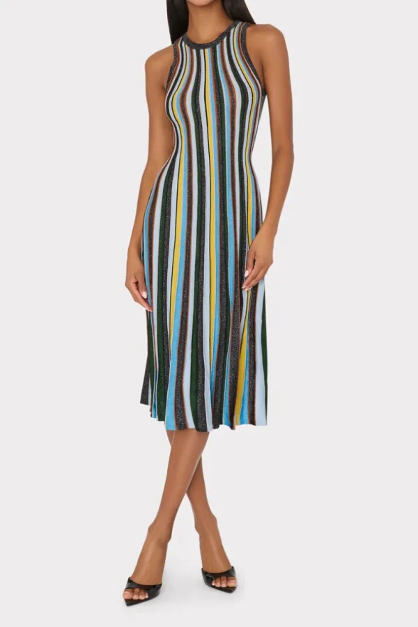 New MILLY Stripe Halter Knit Midi Dress Multi