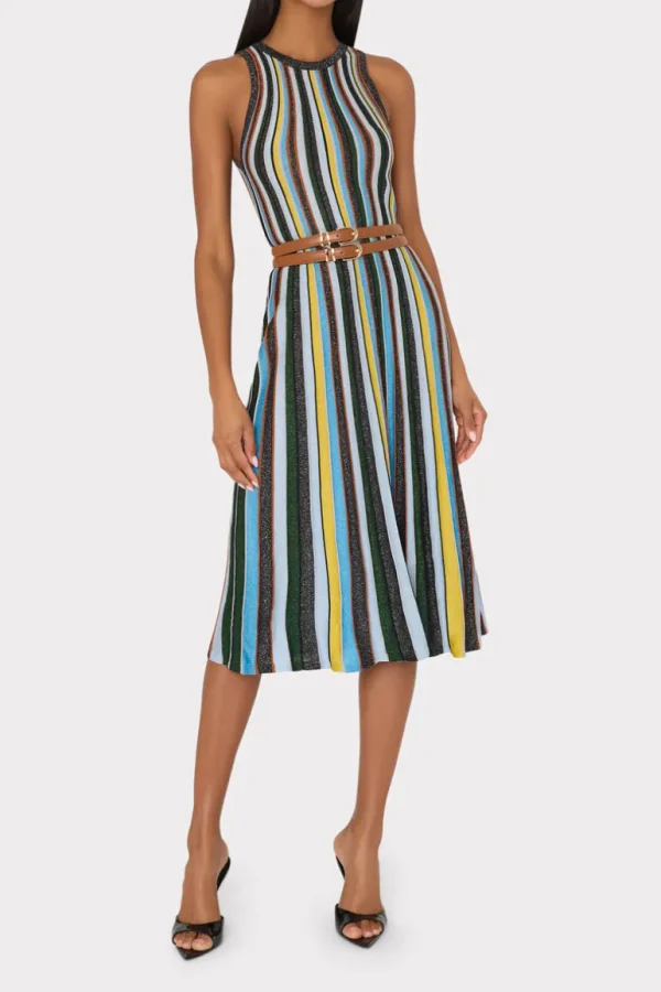 New MILLY Stripe Halter Knit Midi Dress Multi