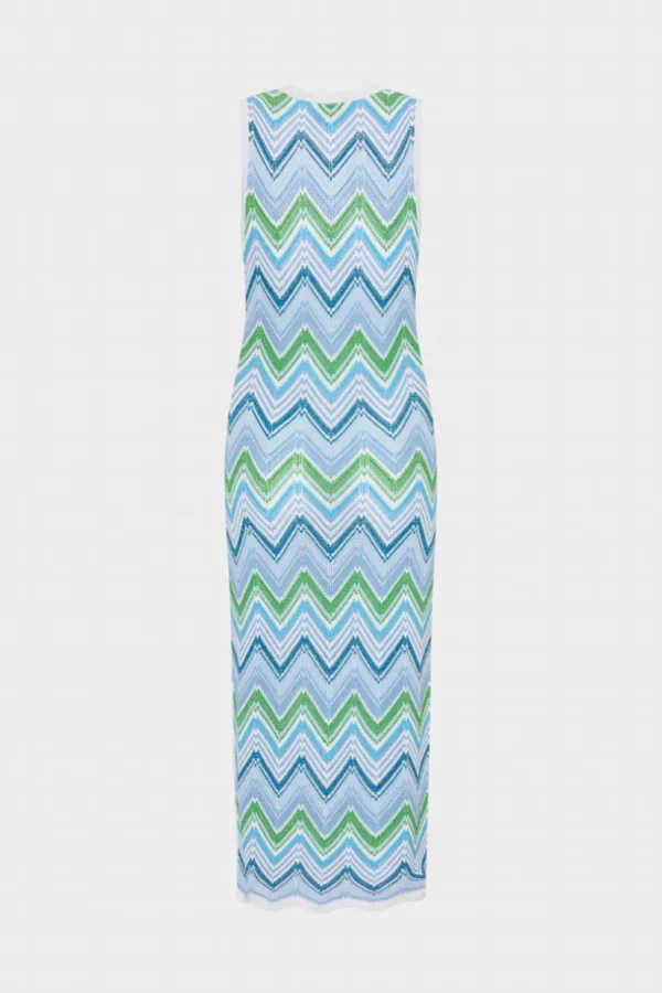 Cheap MILLY Multi Zig Zag Sleeveless Midi Dress Blue Multi