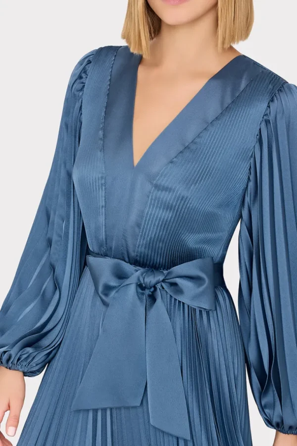 Clearance MILLY Nadie Pleated Satin Maxi Dress Stone