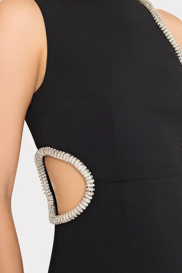 Fashion MILLY Nadya Crystal Cut Out Midi Dress Black