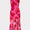 Store MILLY Nanci Blurred Blossom Ruffle Dress Pink Multi