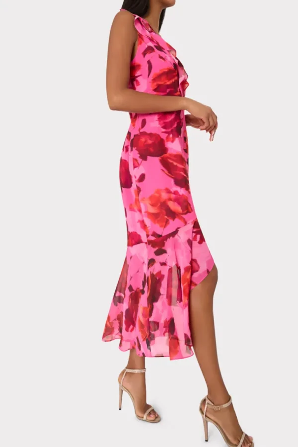Store MILLY Nanci Blurred Blossom Ruffle Dress Pink Multi